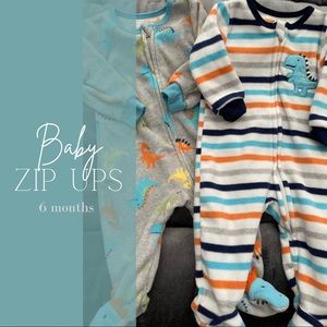 2 Fleece 6 month baby zip up pajamas